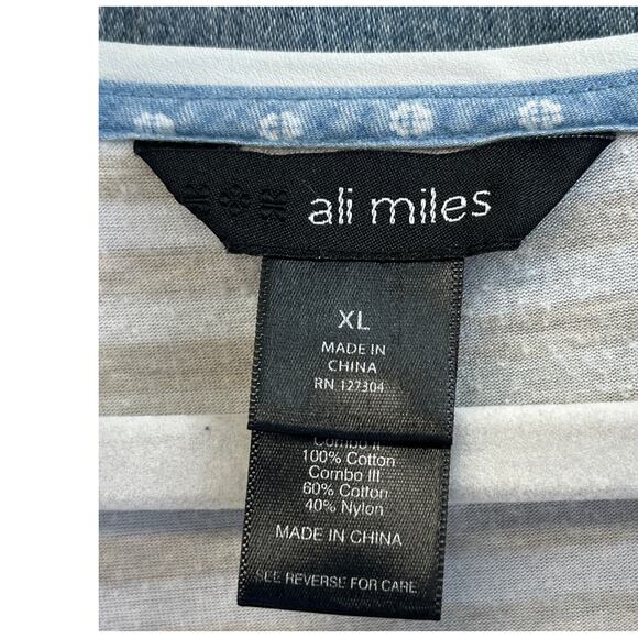 Ail Miles XL Beige/Blue Boxy Loose 2 Pockets Casual/Cottage Core Tunic Blouse - Picture 3 of 5